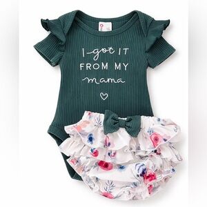 PatPat | I Got It From My Mama | Outfit Set Ribbed Bodysuit Floral Bloomers